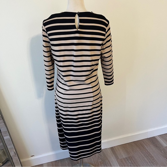 J.McLaughlin Black Cream Striped Midi Dress Pockets Size L - Picture 3 of 8